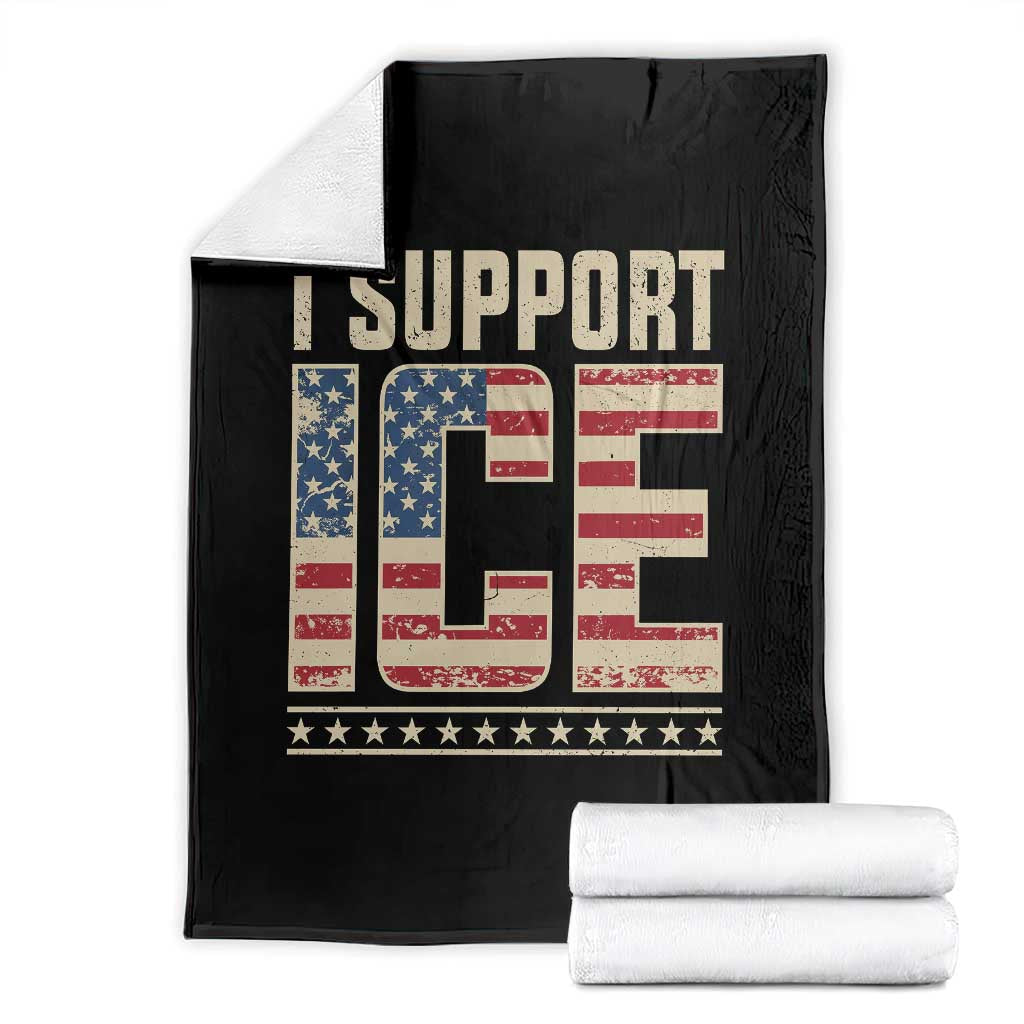 I Support ICE Throw Blanket Immigration Officers Vintage American Flag TS11 Black Print Your Wear