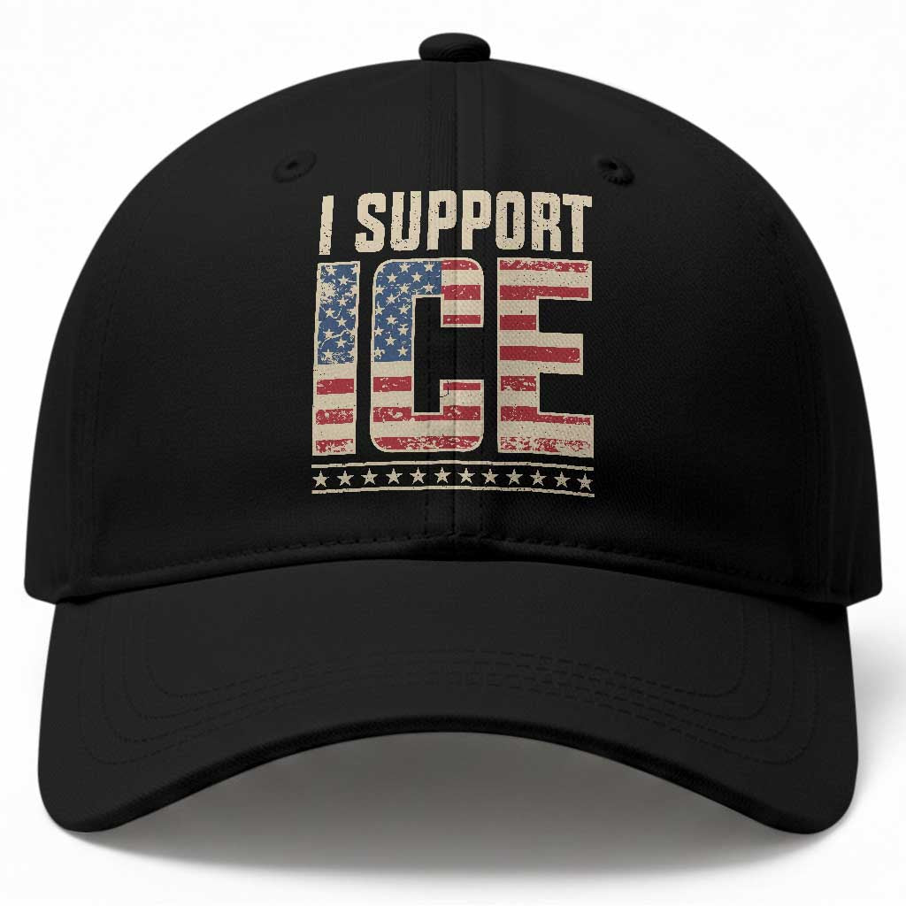 I Support ICE Baseball Cap - Immigration Officers Vintage American Flag TS11 Print Your Wear