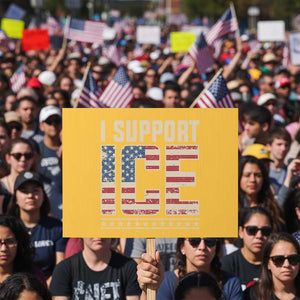 I Support ICE Protest Sign Immigration Officers Vintage American Flag TS11 Horizontal 18" × 24" Yellow Print Your Wear