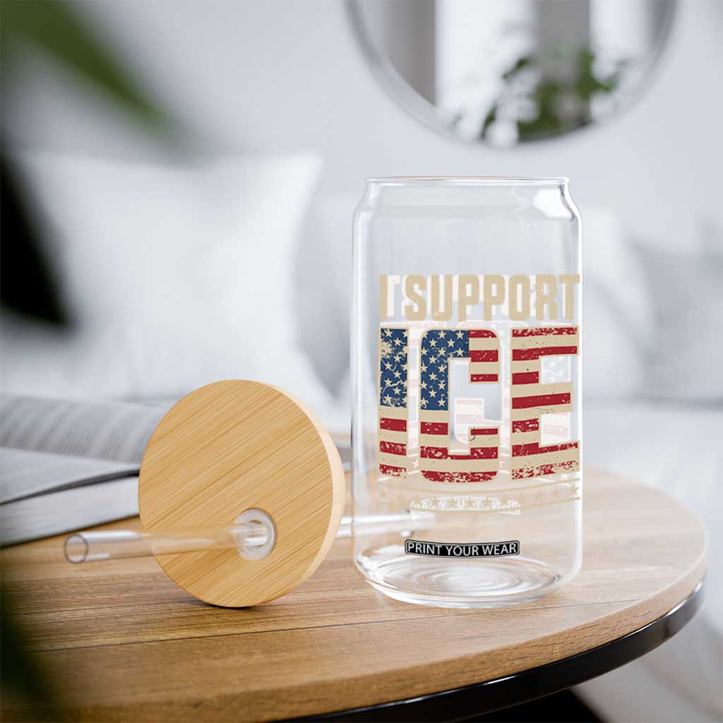I Support ICE Glass Can Immigration Officers Vintage American Flag TS11 Print Your Wear