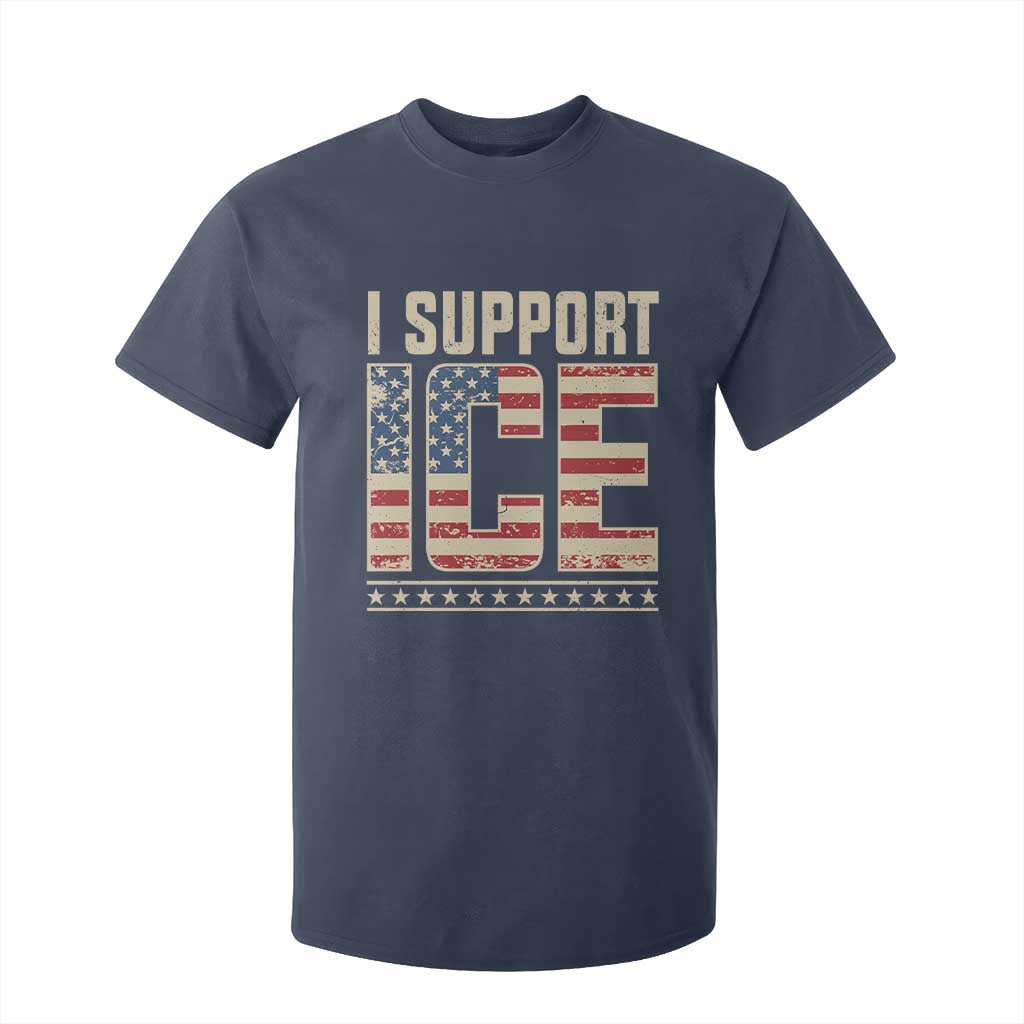 I Support ICE T Shirt For Kid Immigration Officers Vintage American Flag TS11 Navy Print Your Wear