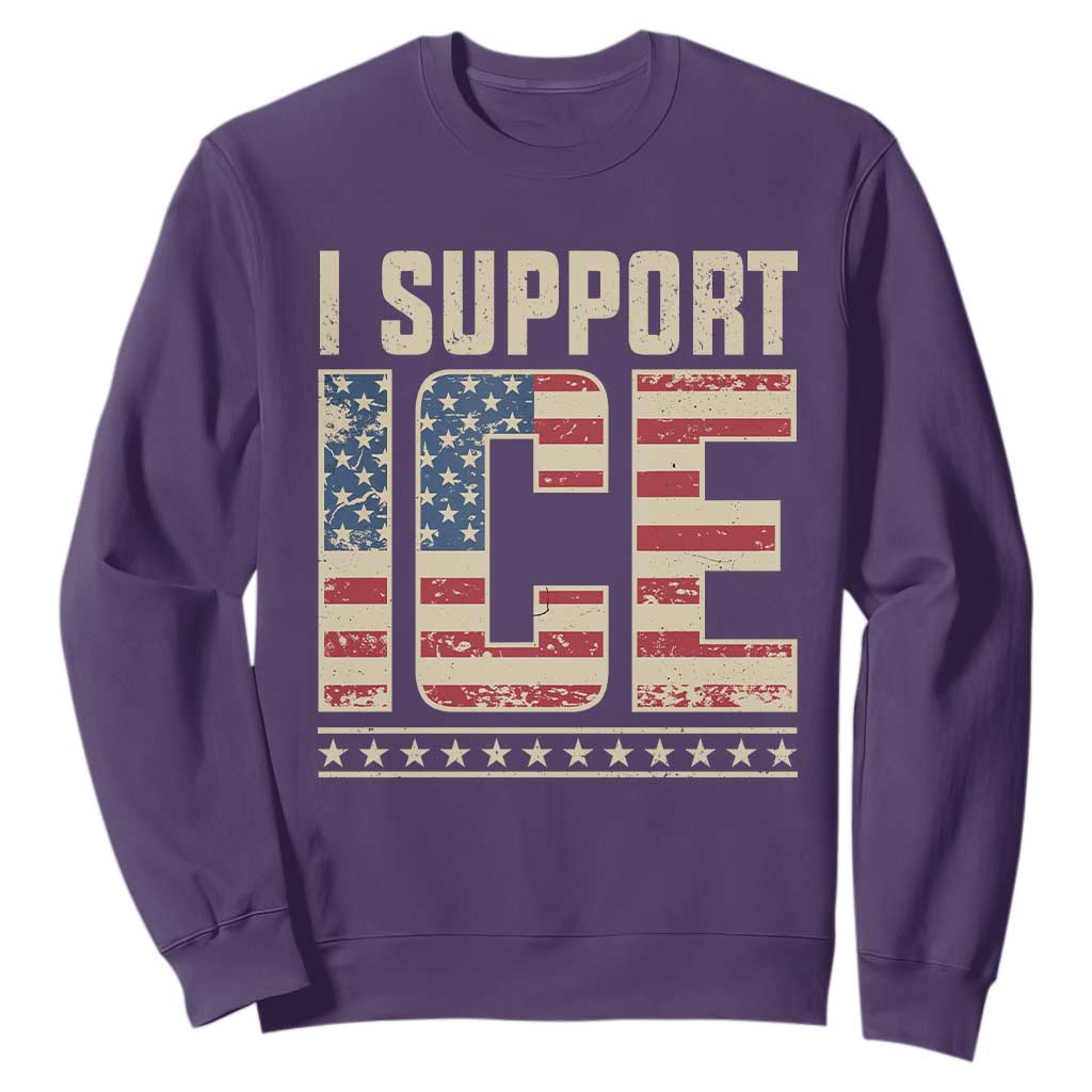 I Support ICE Sweatshirt Immigration Officers Vintage American Flag TS11 Purple Print Your Wear