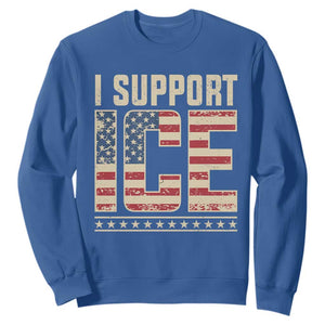 I Support ICE Sweatshirt Immigration Officers Vintage American Flag TS11 Royal Blue Print Your Wear