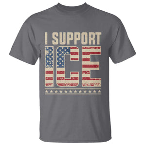 I Support ICE T Shirt - Immigration Officers Vintage American Flag Patriotic Support Tee TS11 Charcoal Print Your Wear