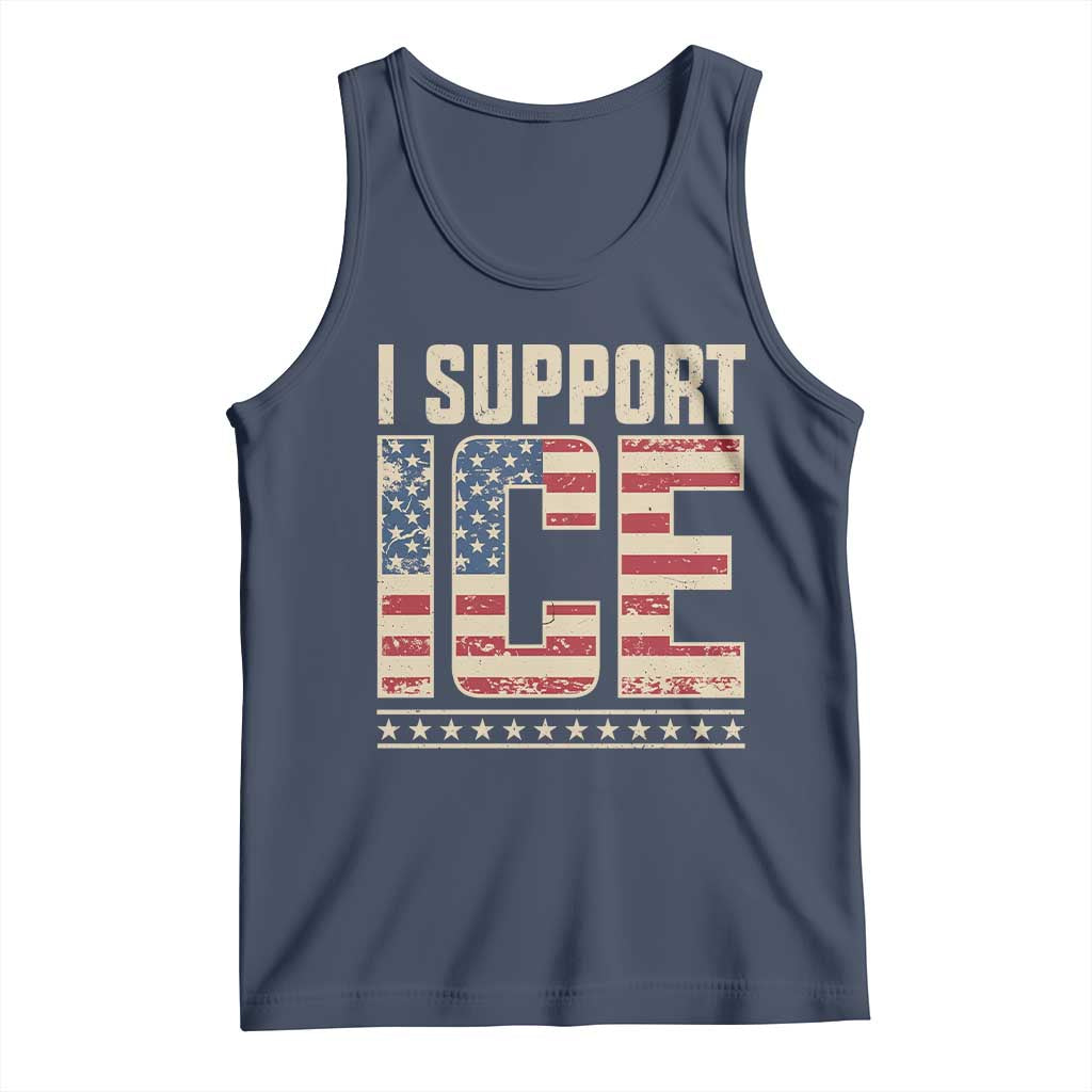 I Support ICE Tank Top Immigration Officers Vintage American Flag TS11 Navy Print Your Wear