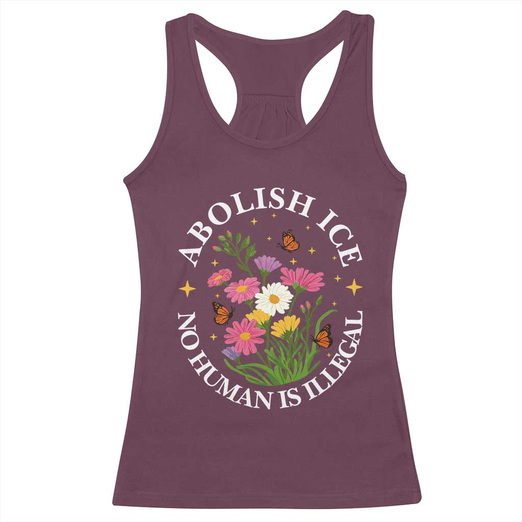 Abolish Ice No Human Is Illegal Racerback Tank Top Immigration Rights Protest TS11 Maroon Print Your Wear