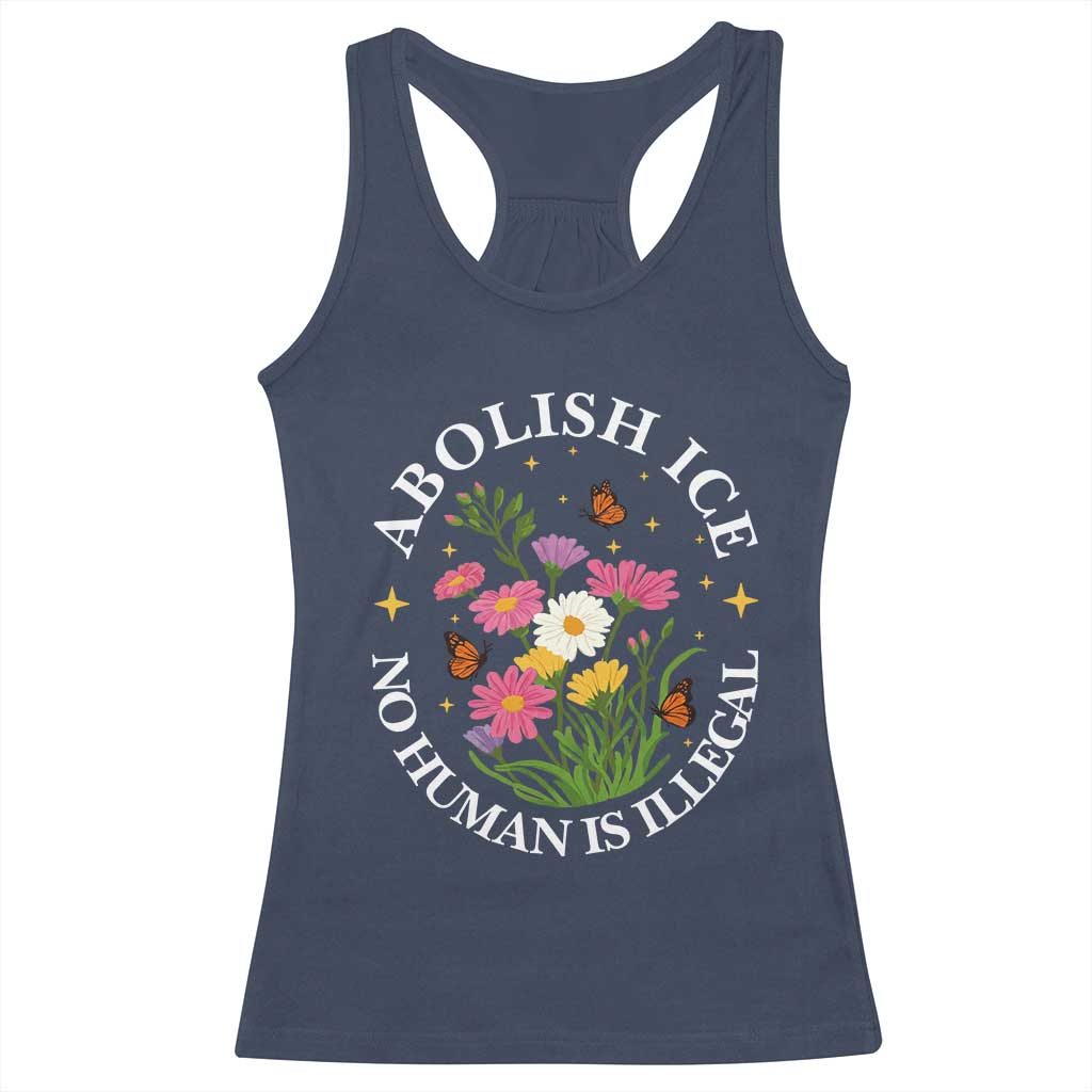 Abolish Ice No Human Is Illegal Racerback Tank Top Immigration Rights Protest TS11 Navy Print Your Wear