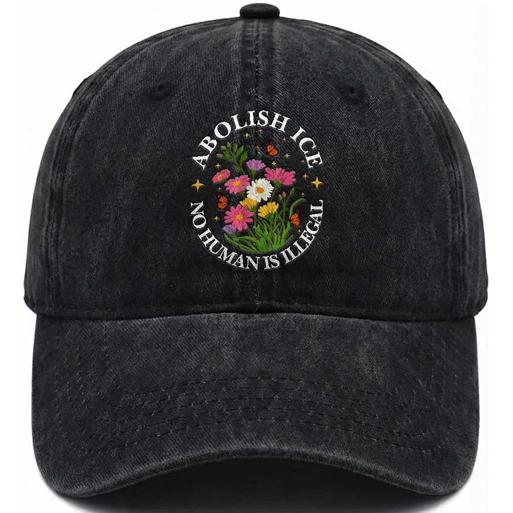 Abolish Ice No Human Is Illegal Washed Cotton Baseball Cap Immigration Rights Protest TS11 Print Your Wear