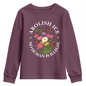 Abolish Ice No Human Is Illegal Youth Sweatshirt Immigration Rights Protest TS11 Maroon Print Your Wear
