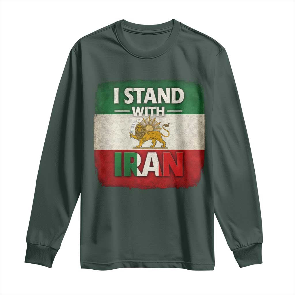 I Stand With Iran Long Sleeve Shirt Free Iran Support Persian Lion Flag TS11 Dark Forest Green Print Your Wear