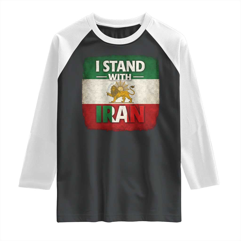 I Stand With Iran Raglan Shirt Free Iran Support Persian Lion Flag TS11 Black White Print Your Wear