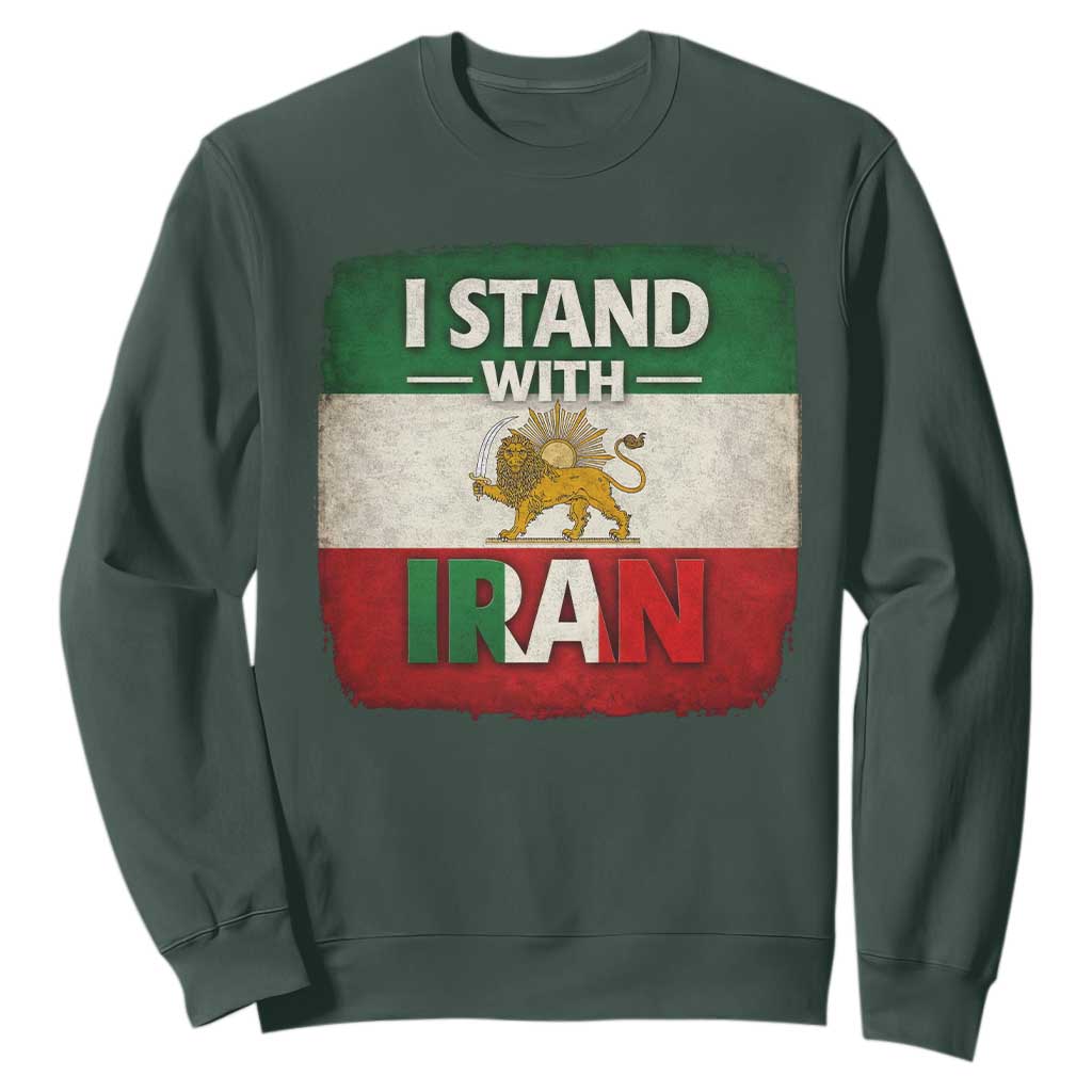 I Stand With Iran Sweatshirt Free Iran Support Persian Lion Flag TS11 Dark Forest Green Print Your Wear