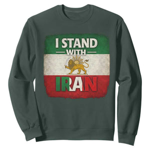 I Stand With Iran Sweatshirt Free Iran Support Persian Lion Flag TS11 Dark Forest Green Print Your Wear