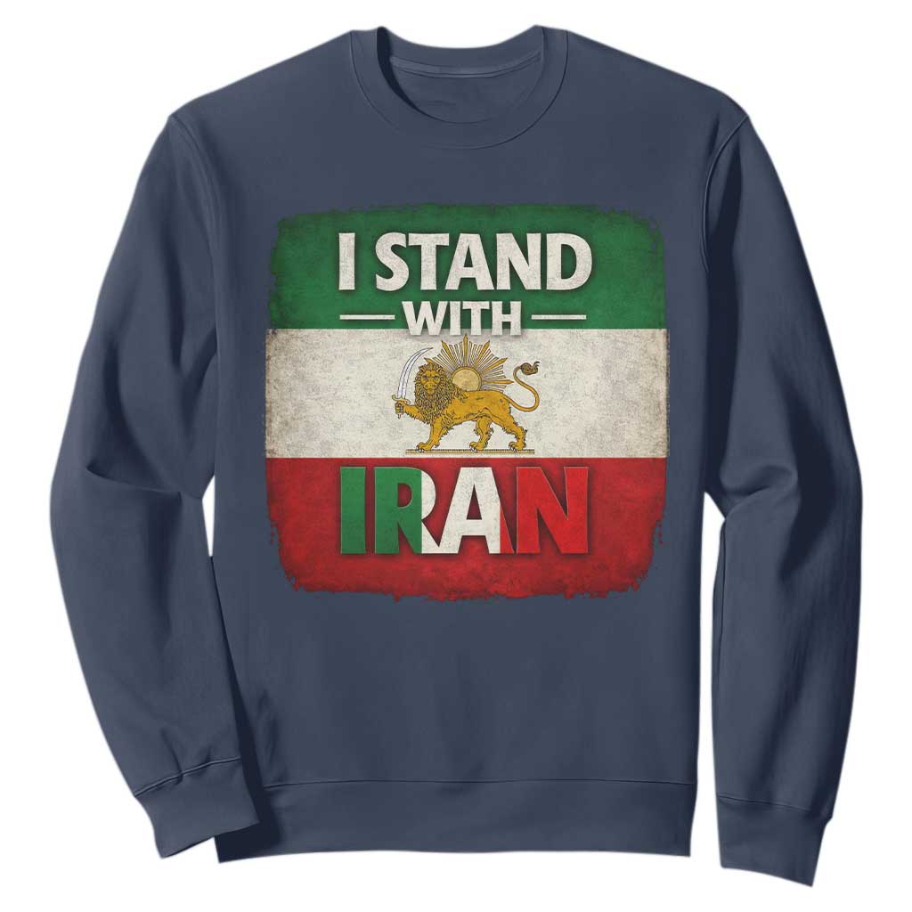 I Stand With Iran Sweatshirt Free Iran Support Persian Lion Flag TS11 Navy Print Your Wear