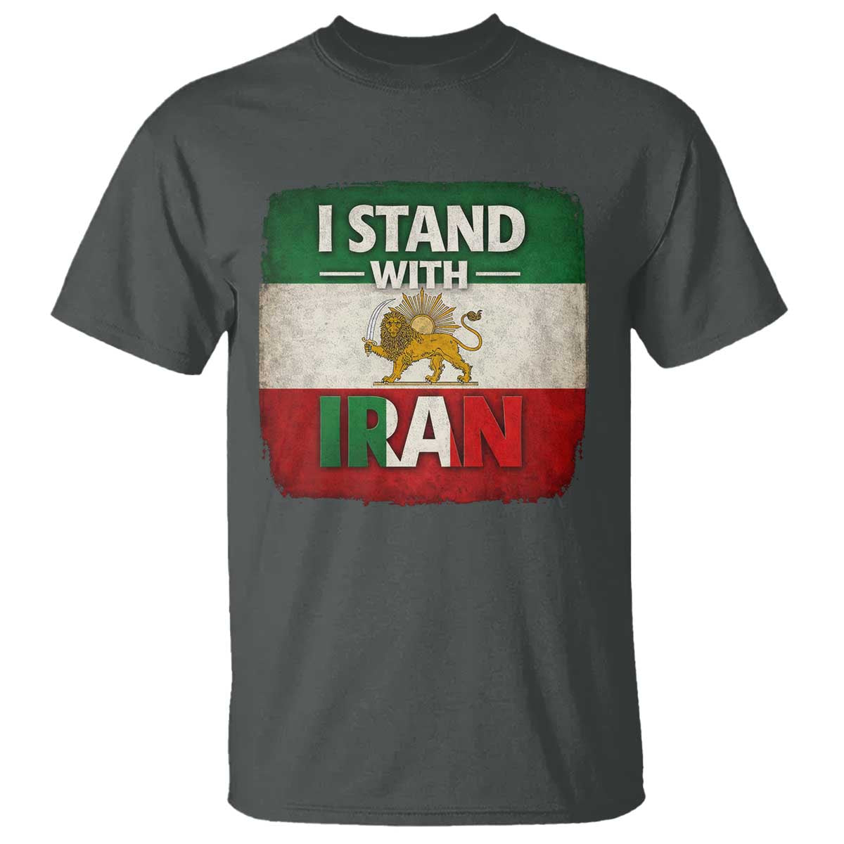 I Stand With Iran T Shirt Free Iran Support Persian Lion Flag TS11 Dark Heather Print Your Wear