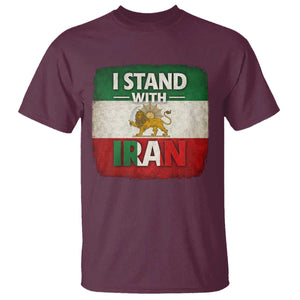 I Stand With Iran T Shirt Free Iran Support Persian Lion Flag TS11 Maroon Print Your Wear