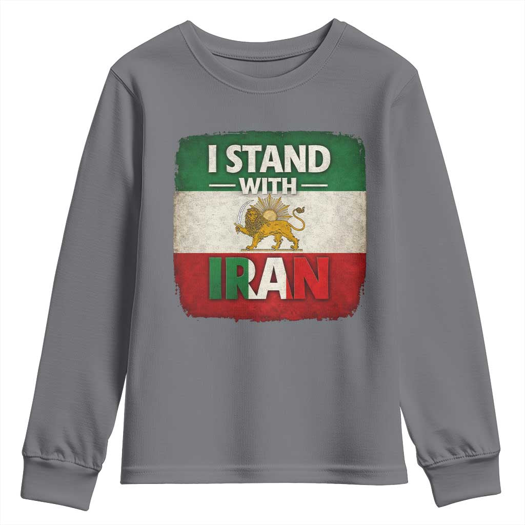 I Stand With Iran Youth Sweatshirt Free Iran Support Persian Lion Flag TS11 Charcoal Print Your Wear