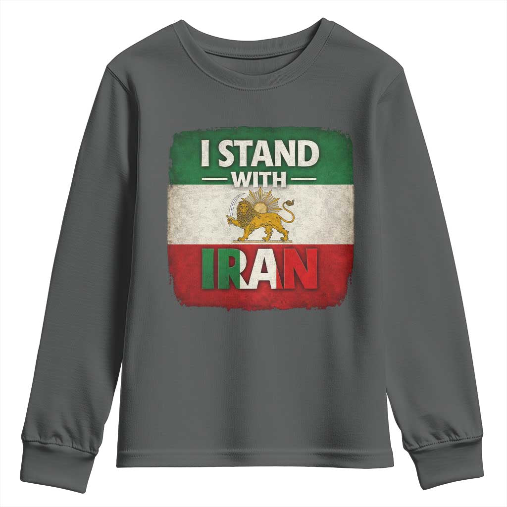 I Stand With Iran Youth Sweatshirt Free Iran Support Persian Lion Flag TS11 Dark Heather Print Your Wear