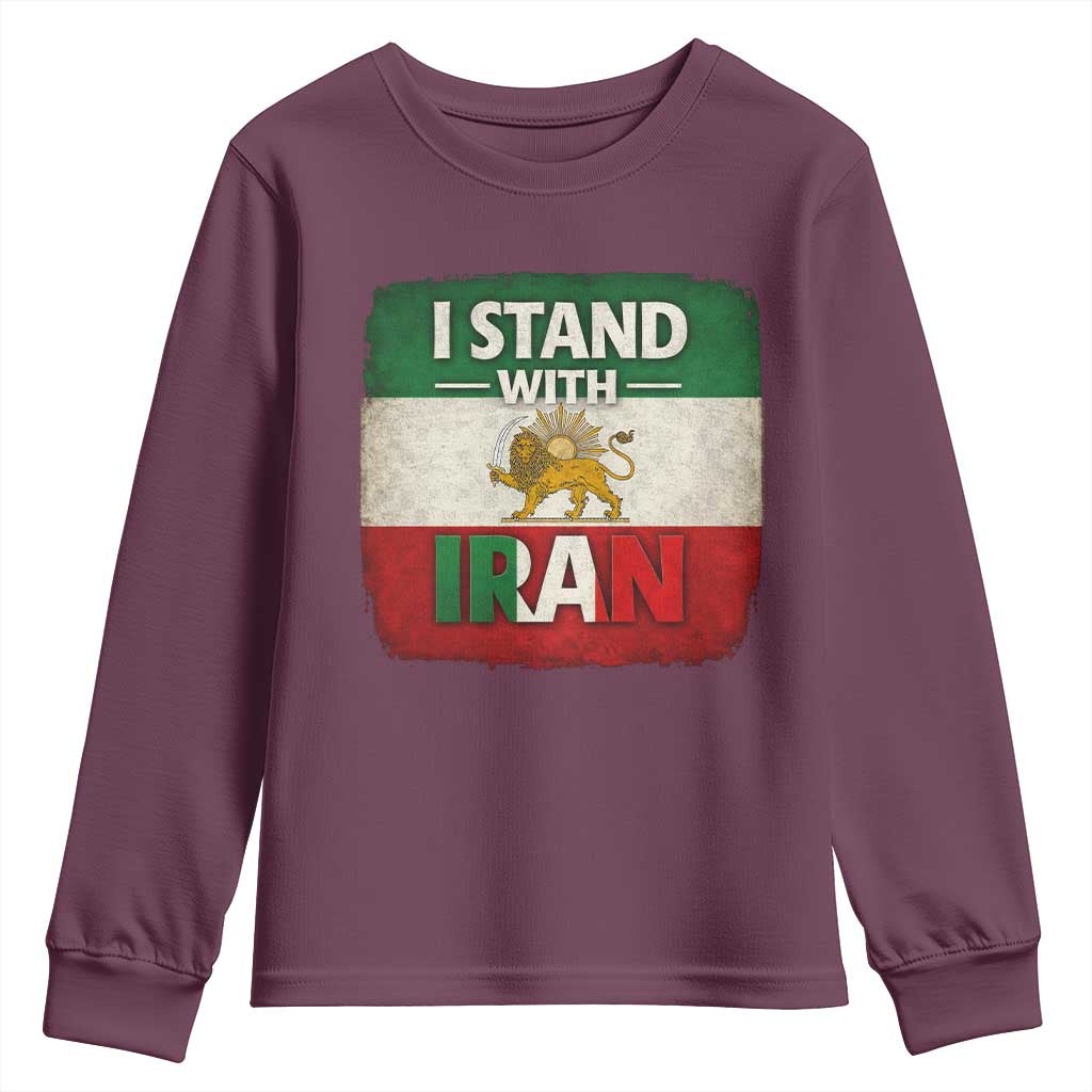 I Stand With Iran Youth Sweatshirt Free Iran Support Persian Lion Flag TS11 Maroon Print Your Wear