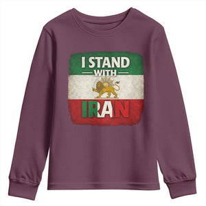 I Stand With Iran Youth Sweatshirt Free Iran Support Persian Lion Flag TS11 Maroon Print Your Wear