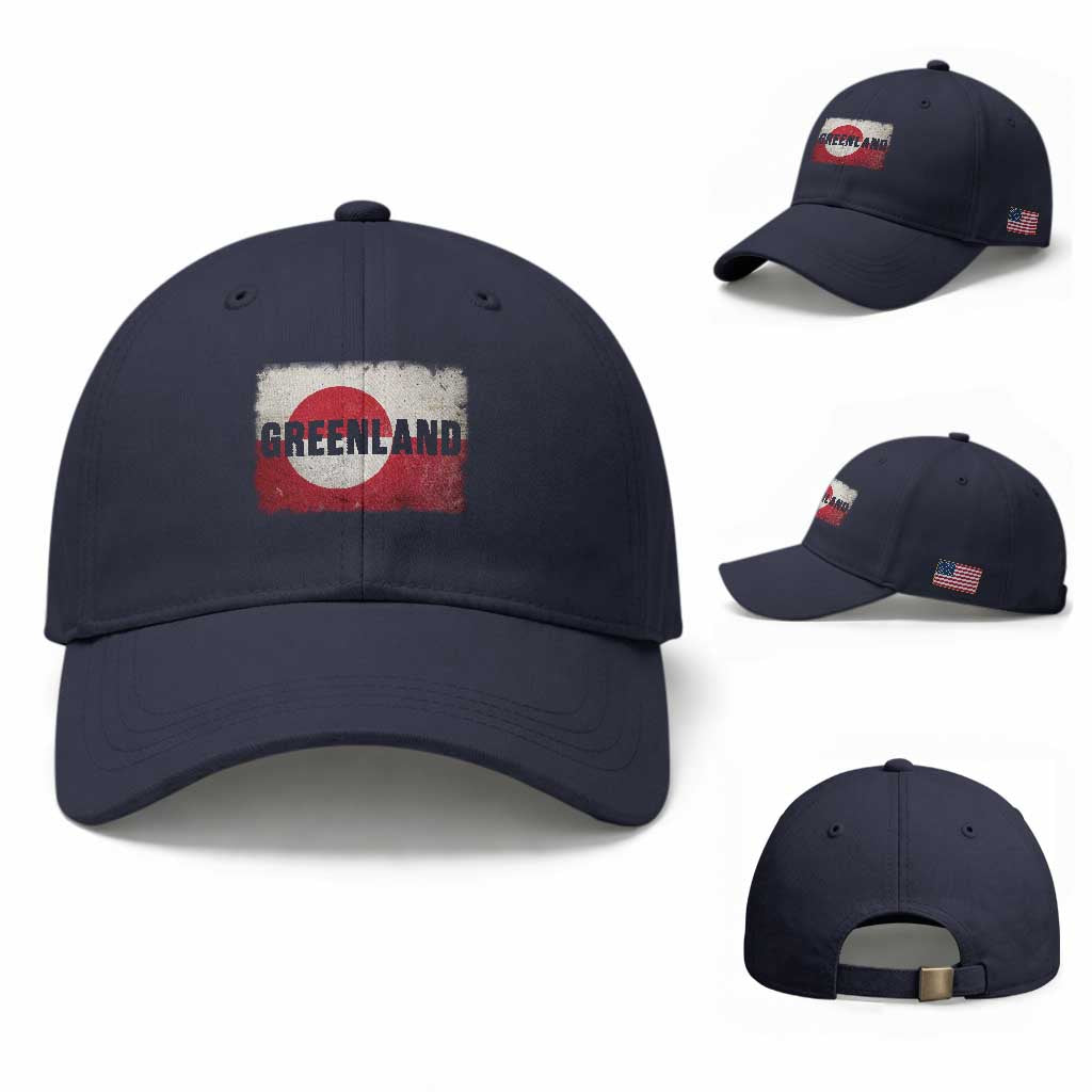 Greenland Pride Patriotic Greenlander Heritage Vintage Flag Baseball Cap TS11 Baseball Cap Universal Fit Navy Print Your Wear