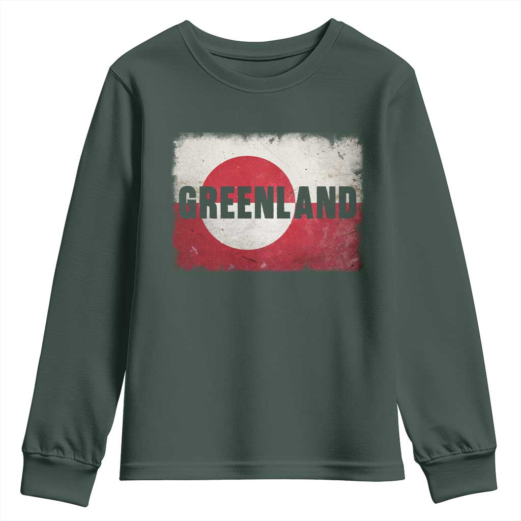 Greenland Pride Patriotic Greenlander Heritage Vintage Flag Youth Sweatshirt TS11 Dark Forest Green Print Your Wear