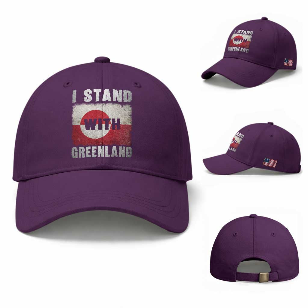 I Stand With Greenland Baseball Cap Support Greenlanders Vintage Greenland Flag TS11 Baseball Cap Universal Fit Purple Print Your Wear