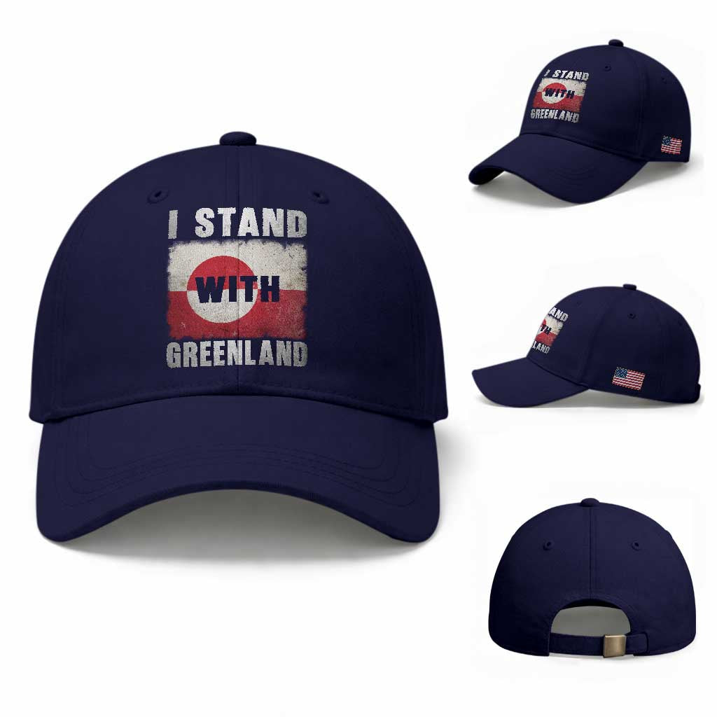 I Stand With Greenland Baseball Cap Support Greenlanders Vintage Greenland Flag TS11 Baseball Cap Universal Fit Dark Blue Print Your Wear
