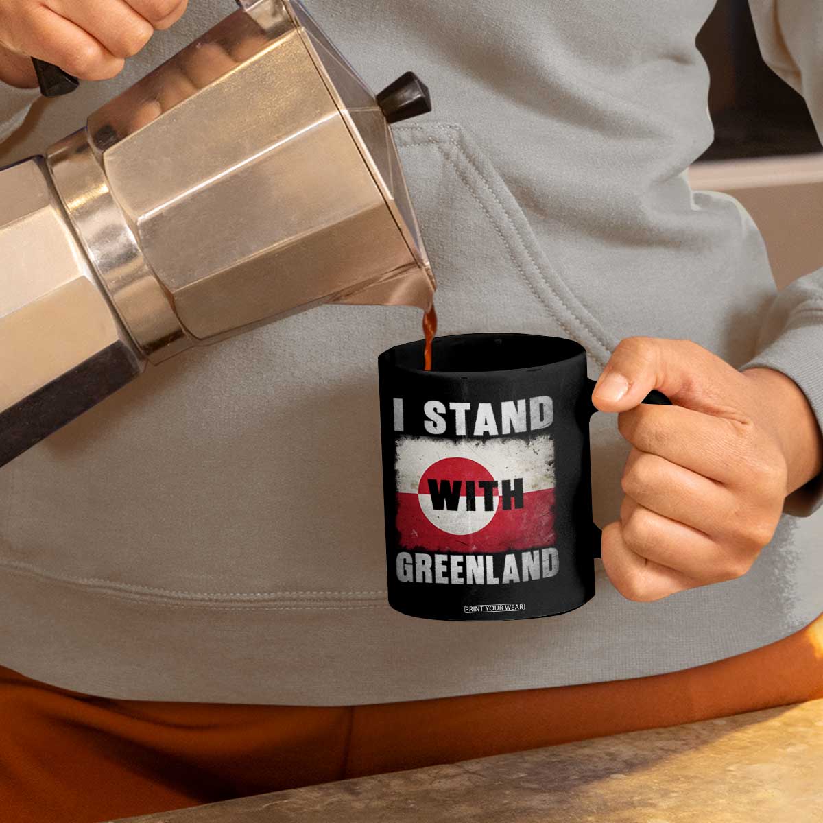 I Stand With Greenland Coffee Mug Support Greenlanders Vintage Greenland Flag TS11 Print Your Wear