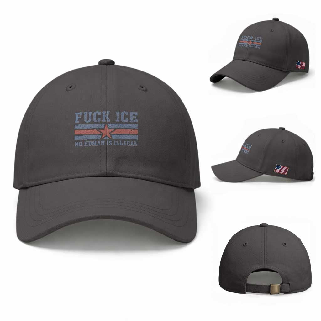 Fck Ice No Human Is Illegal Baseball Cap Political Protest Immigration Activist TS11 Baseball Cap Universal Fit Dark Gray Print Your Wear