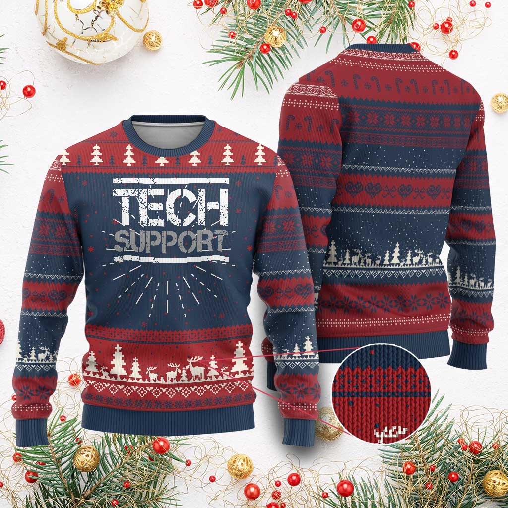Funny Tech Support DOGE Knit Sweatshirt Trump Strips TS11 Burgundy Print Your Wear
