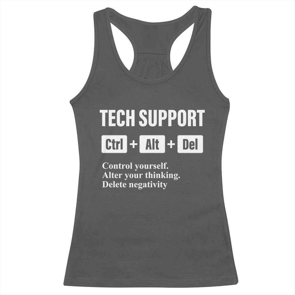 Funny Tech Support Racerback Tank Top Ctrl Alt Del Control Yourself Alter Your Thinking Delete Negativity TS11 Dark Heather Print Your Wear
