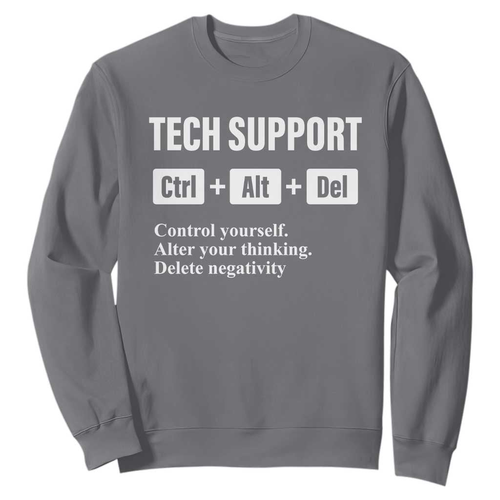 Funny Tech Support Sweatshirt Ctrl Alt Del Control Yourself Alter Your Thinking Delete Negativity TS11 Charcoal Print Your Wear