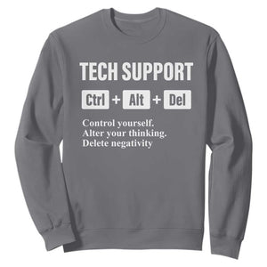 Funny Tech Support Sweatshirt Ctrl Alt Del Control Yourself Alter Your Thinking Delete Negativity TS11 Charcoal Print Your Wear