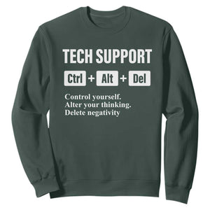 Funny Tech Support Sweatshirt Ctrl Alt Del Control Yourself Alter Your Thinking Delete Negativity TS11 Dark Forest Green Print Your Wear