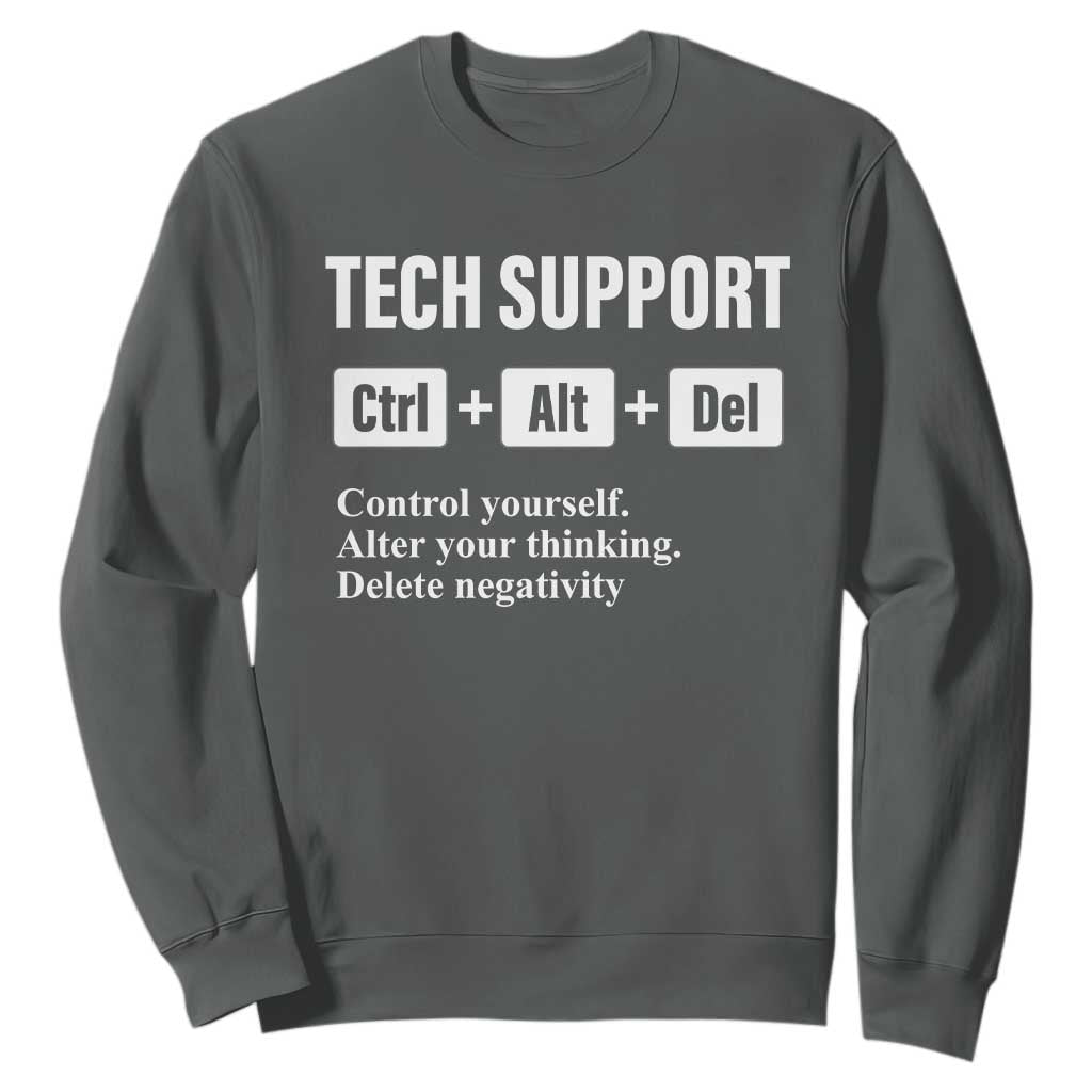 Funny Tech Support Sweatshirt Ctrl Alt Del Control Yourself Alter Your Thinking Delete Negativity TS11 Dark Heather Print Your Wear