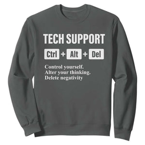 Funny Tech Support Sweatshirt Ctrl Alt Del Control Yourself Alter Your Thinking Delete Negativity TS11 Dark Heather Print Your Wear