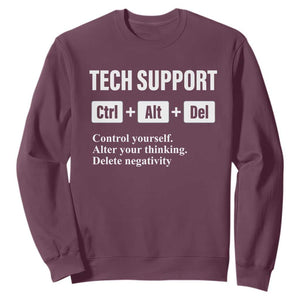 Funny Tech Support Sweatshirt Ctrl Alt Del Control Yourself Alter Your Thinking Delete Negativity TS11 Maroon Print Your Wear