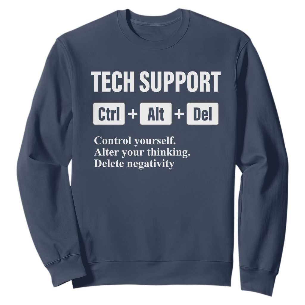 Funny Tech Support Sweatshirt Ctrl Alt Del Control Yourself Alter Your Thinking Delete Negativity TS11 Navy Print Your Wear