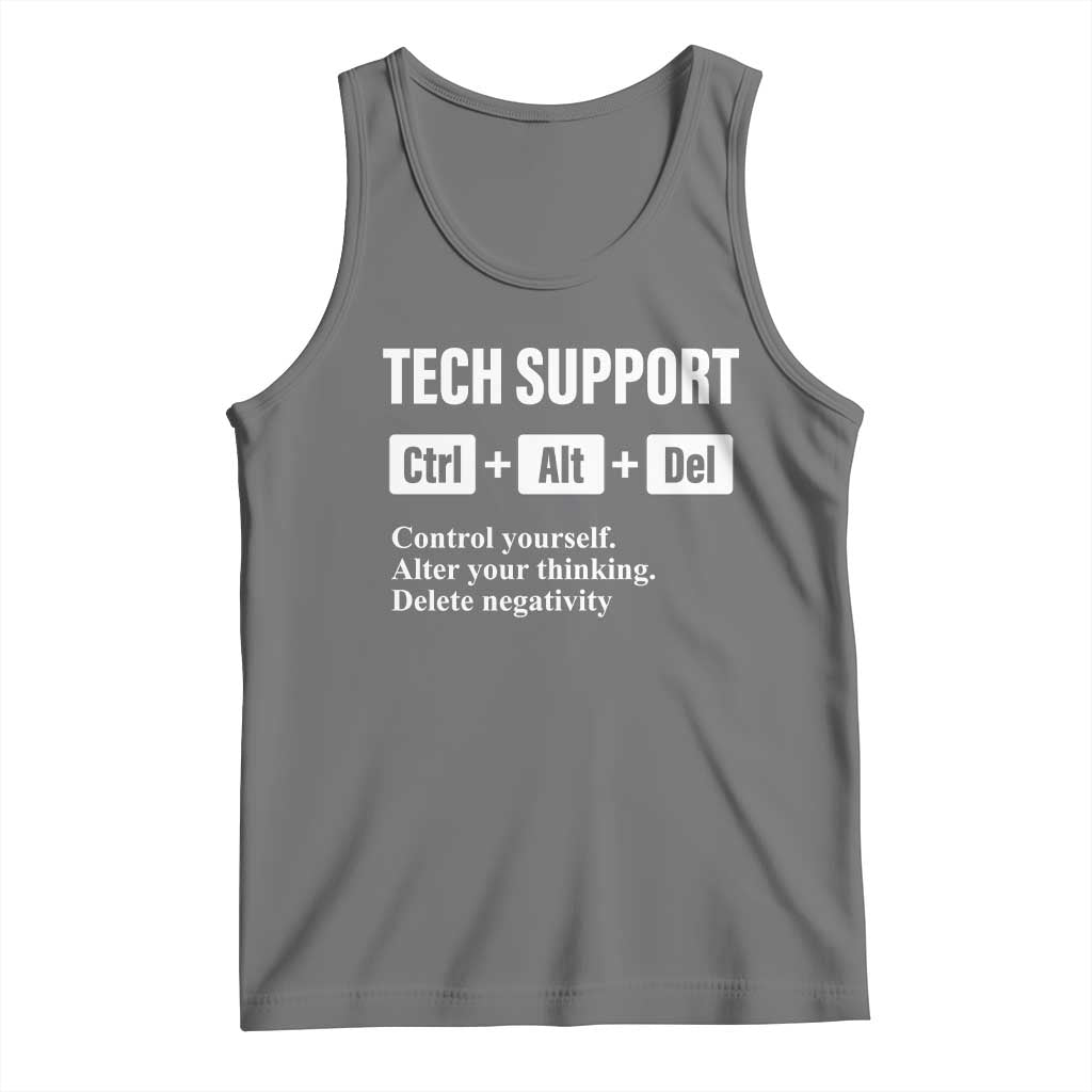 Funny Tech Support Tank Top Ctrl Alt Del Control Yourself Alter Your Thinking Delete Negativity TS11 Black Heather Print Your Wear