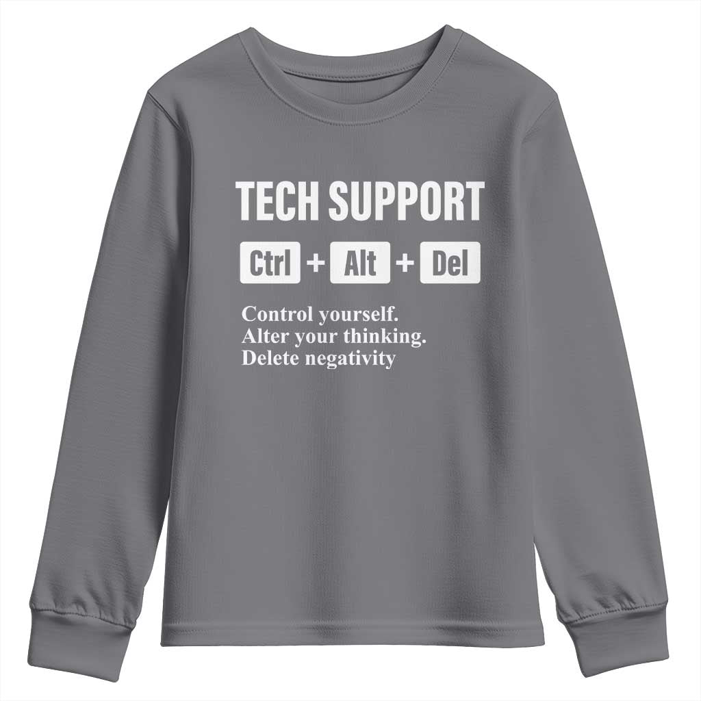 Funny Tech Support Youth Sweatshirt Ctrl Alt Del Control Yourself Alter Your Thinking Delete Negativity TS11 Charcoal Print Your Wear