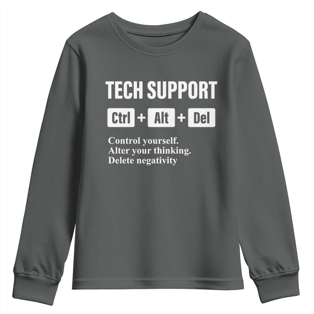 Funny Tech Support Youth Sweatshirt Ctrl Alt Del Control Yourself Alter Your Thinking Delete Negativity TS11 Dark Heather Print Your Wear