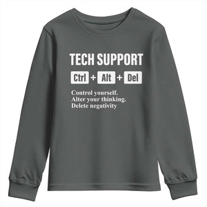 Funny Tech Support Youth Sweatshirt Ctrl Alt Del Control Yourself Alter Your Thinking Delete Negativity TS11 Dark Heather Print Your Wear