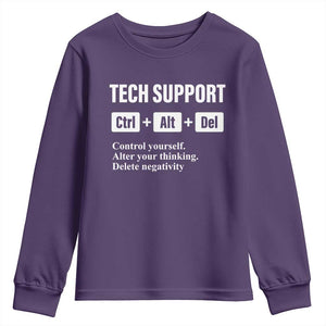 Funny Tech Support Youth Sweatshirt Ctrl Alt Del Control Yourself Alter Your Thinking Delete Negativity TS11 Purple Print Your Wear