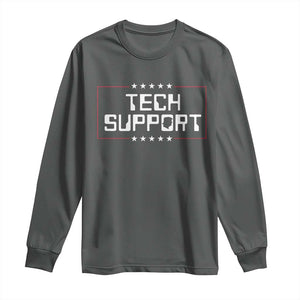 Funny Tech Support DOGE Long Sleeve Shirt Trump Musk Star TS11 Dark Heather Print Your Wear