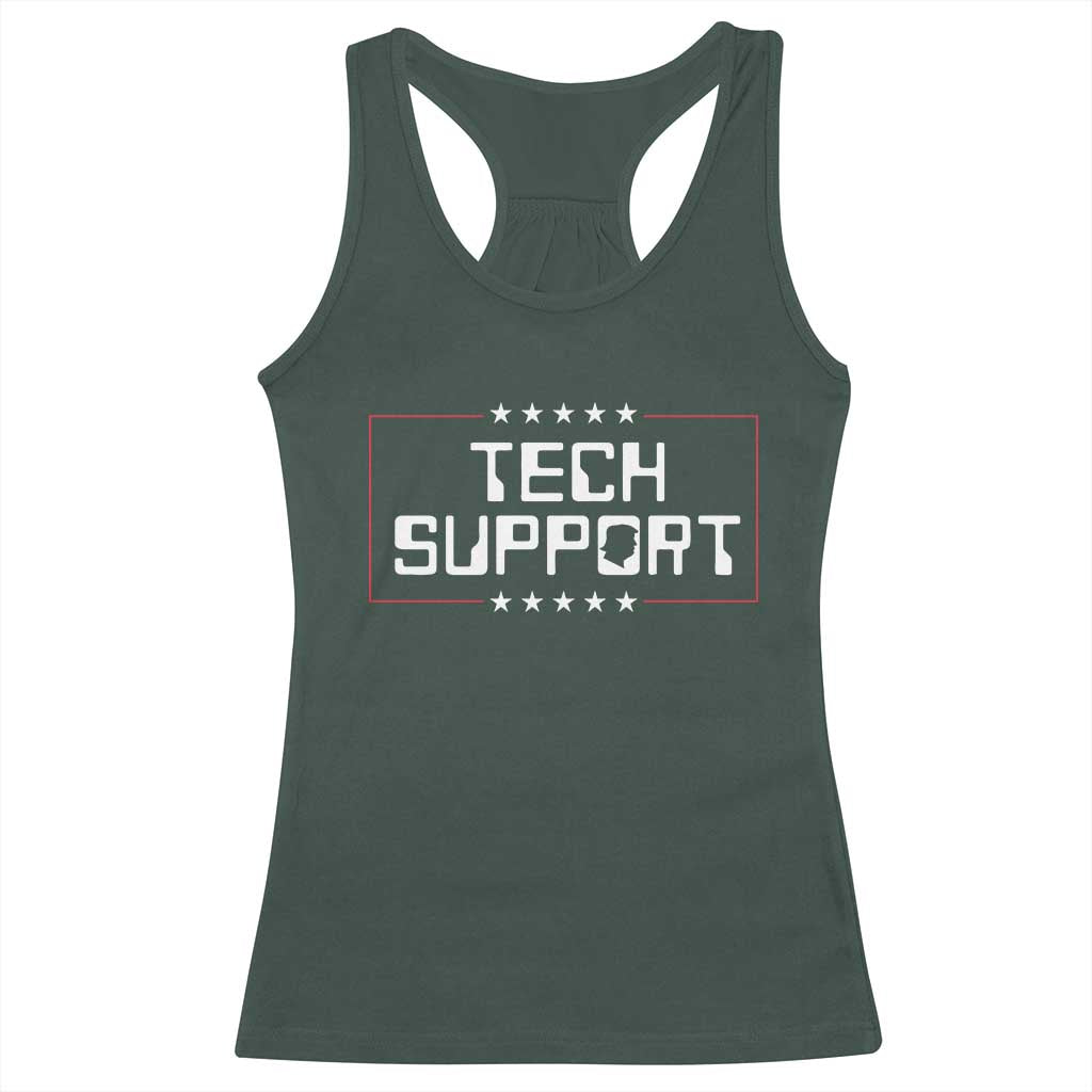 Funny Tech Support DOGE Racerback Tank Top Trump Musk Star TS11 Dark Forest Green Print Your Wear