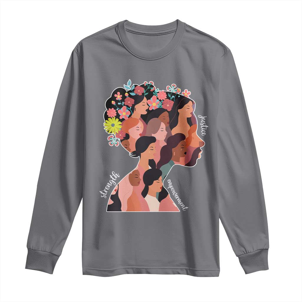 International Women's Day Long Sleeve Shirt Justice Strength Empowerment Feminist TS11 Charcoal Print Your Wear