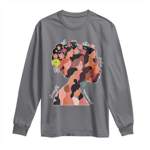 International Women's Day Long Sleeve Shirt Justice Strength Empowerment Feminist TS11 Charcoal Print Your Wear