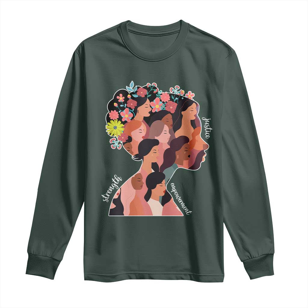 International Women's Day Long Sleeve Shirt Justice Strength Empowerment Feminist TS11 Dark Forest Green Print Your Wear