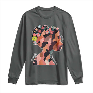 International Women's Day Long Sleeve Shirt Justice Strength Empowerment Feminist TS11 Dark Heather Print Your Wear